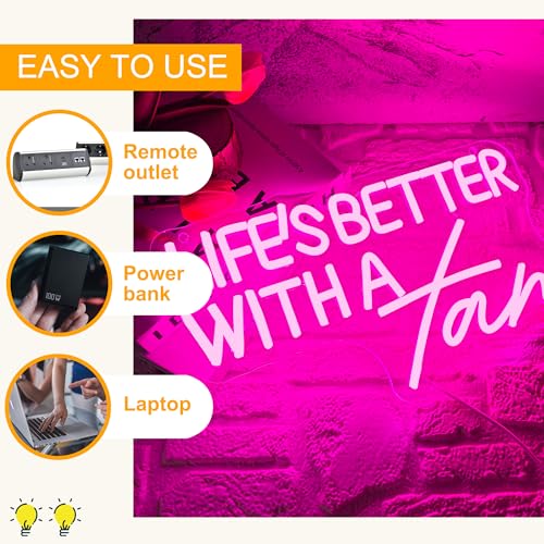 Image of Allball Life'S Better With A Tan Neon Sign, USB Powered Dimmable LED Neon Light, for Summer Tanning Home Room Wall Decor Tropical Vacation Decor, Office Or Gift for Summer Lovers(14.1 * 7.8 In)