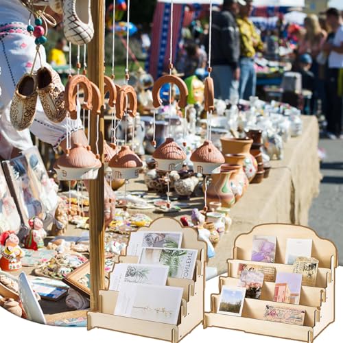 YIMINI 4-stöckiger Postkartenständer aus Holz, Grußkartenständer, Verkaufsständer für Karten für Einzelhandel, Für Aufkleber, Geschenkkarten, Fotos, Präsentation zu Hause oder im Geschäft (B)