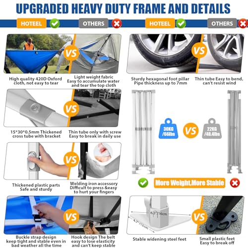Image of HOTEEL 10x15 Pop up Canopy Tent for Parties, Heavy Duty Easy Setup Tent with 4 Sidewalls, Outdoor Commercial Instant Gazebo for Wedding Event, with Roller Bag & Sand Bags, Blue(Hexagonal Frame)