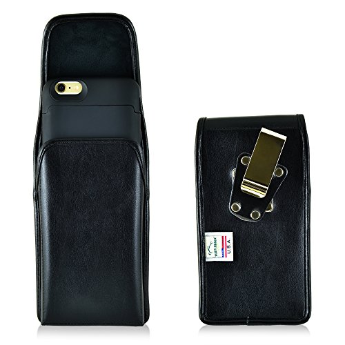 Turtleback Belt Case Compatible with iPhone 6S+ Plus Juice Pack Black Vertical Holster Leather Pouch with Heavy Duty Rotating Ratcheting Belt Clip