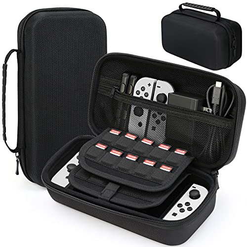Accesorios Nintendo HEYSTOP Funda Compatible con Nintendo Switch y Switch OLED, Funda de Viaje para Nintendo Switch con Más Espacio de...