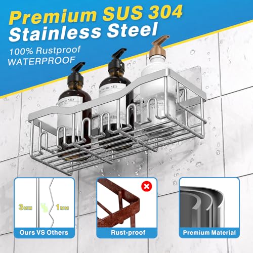 Image of EUDELE 5-Pack Rustproof Stainless Steel Shower Caddy - No Drill Adhesive Bathroom Organizer with Large Capacity, Spacious Shower Shelves for Inside Shower, Kitchen & Home Decor Storage-XL Size