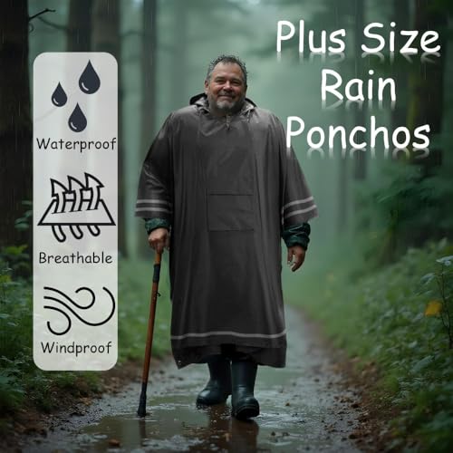 Plus Size Rain Poncho with Hood and Reflective Stripes, Big and Tall Rain Poncho, Ideal as Rain Ponchos for Adults3