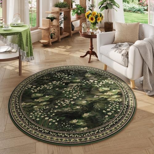 4ft Vintage Impressionist Green Rug