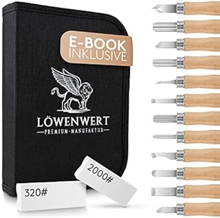 LÖWENWERT® - Schnitzwerkzeug für Holz - 14 teiliges Schnitzmesser Set - Premium Japanstahl - für Anfänger und Profis - Von Experten entwickelt