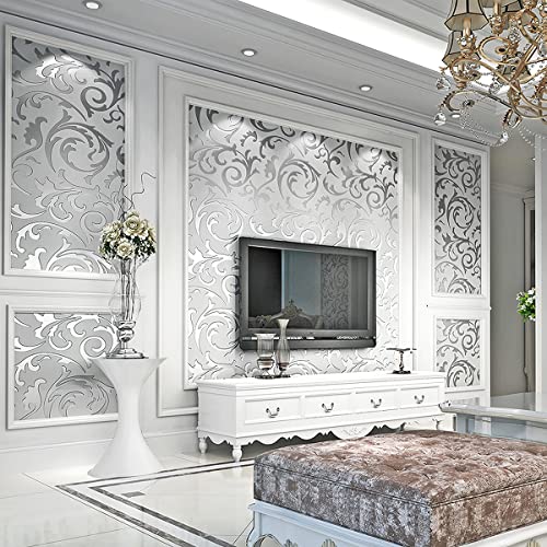 Kmiles Peel And Stick Wallpaper, Length 20.8" Width 393" Per Roll, Non-Woven 3D Modern Print Embossed Stripe Fashion Wallpapers For Livingroom, Bedroom And Bathroom, Silver Grey #TOP2