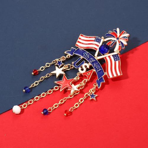 Image of 4th of July Brooches for Women American Flag Brooch Pins Red White and Blue USA Star Patriotic Brooches Independence Memorial Day 4th of July Outfits Accessories Jewelry Gifts