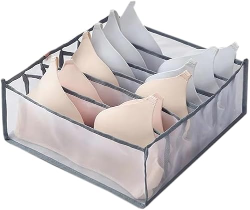 SQUADO Organizzatore per Biancheria Intima, Reggiseni, Organizer per Vestiti, Cassetto Pieghevole, Lavabile (Grigio-6 Griglie)