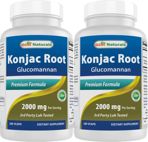 2 Pack Best Naturals Konjac Glucomannan Root 2000 mg per Serving - 180 Vegetarian Capsules
