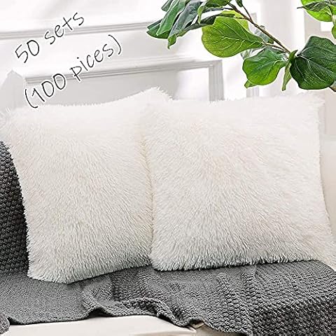 NordECO HOME Luxury Soft Faux Fur Fleece Cushion Cover Pillowcase Decorative Throw Pillows Covers, No Pillow Insert, 18" x 18" Inch, White,50 Set,100 Pack Cover
