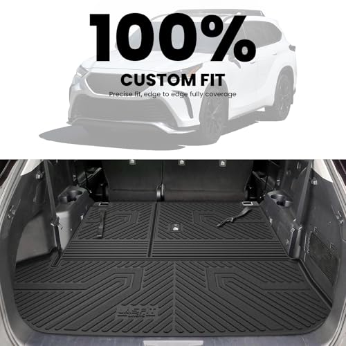 Image of LASFIT Cargo & Backrest Mats for Toyota Highlander 2026-2020 7 & 8 Seats | Fit Without Subwoofer, All Weather TPE Custom Fit Cargo Liner, Full Coverage Cargo Mats