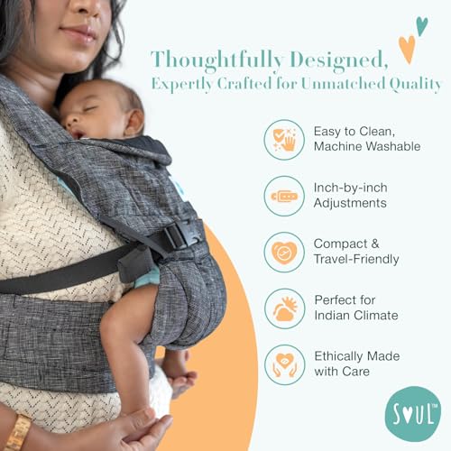 Image of SOULSLINGS 4-in-1 Lali Baby Carrier Bag- Grey - Linen | Compact & Lightweight (400g) | Adjustable for 0-24 Months (4-15kg) | Machine Washable & Handwashable | Breastfeeding Friendly