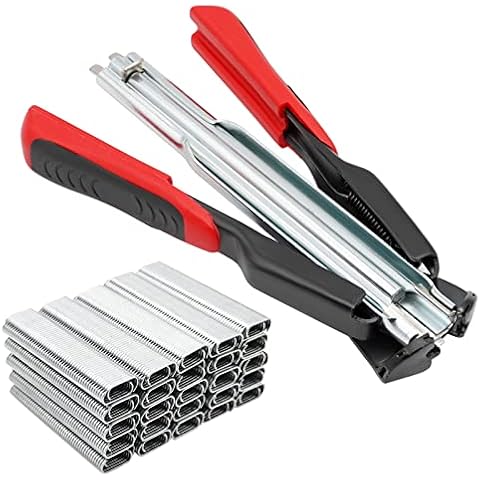 Automatic Fencing Pliers Kit Hog Ring Pliers with 2500pcs Galvanised C-Type Clips, Pet Chicken Mesh Cage Wire Fencing Mattresses Repair Tool Pliers Cover