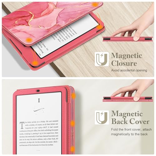 Image of Fintie Case for 7 inch /6.8 inch Kindle Paperwhite(12th /11th Generation-2024 /2021) and Kindle Colorsoft Signature Edition -Slim Foldable Stand Cover Auto Wake /Sleep for Paperwhite 2024, Marble Pink