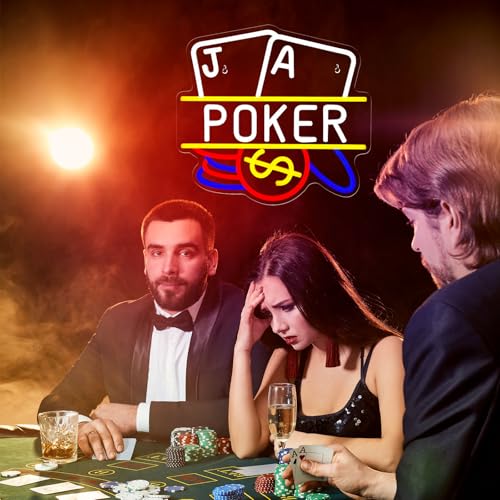 Image of Poker Neon Sign Dimmable Casino LED Wall Light for Man Cave | Playing Cards LED Neon Light for Poker Room, Game Room, Bar, Bedroom, Casino Party Decor, Gift for Poker Lovers, USB Powered