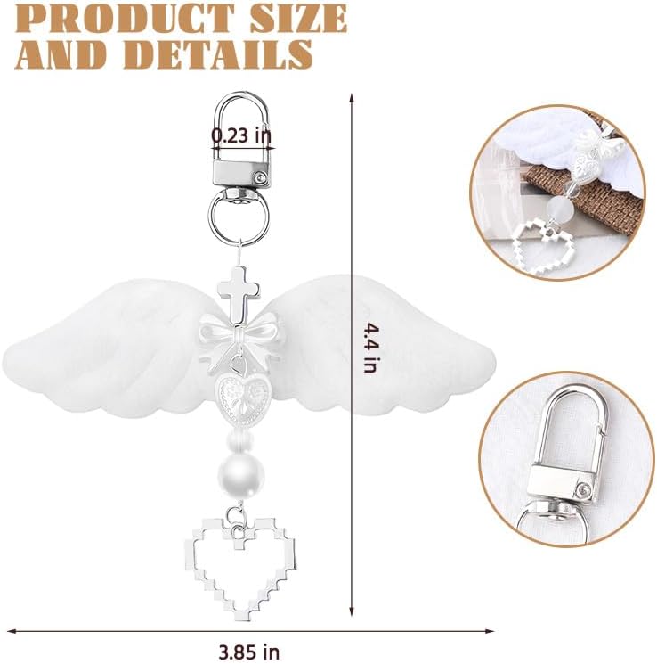 Angle Wing Heart Keychain Keyring Cross Keychain Charm for Bag Purse Religious Gifts for Women Teens Girls Christian Winged Key Charm Aesthetic Y2K Keychains for Car Key Backpack Purse - Image 2