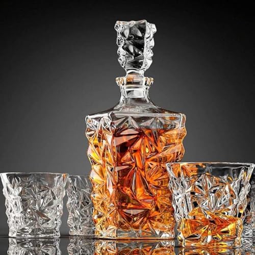 Image of Crystal Clear 7 Pcs Decanter and Glasses Set- Stylish 1 Decanter and 6 Pcs Glass Set - Perfect for Whiskey, Scotch, Wine, Vodka, Tequila, Rum (Diamond DCNTR + 6 Glass)