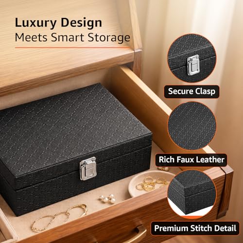 Image of Amazon Basics Unisex Faux Leather Watch Organiser Box with 8 Slots| 23.5LX21BX8H cm | Black