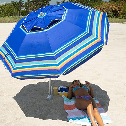 AMMSUN 7ft Heavy Duty High Wind Beach Umbrella Parasols with Sand Anchor Vent Tilt UPF 50+ Sun Protection Portable Outdoor Sunshade Umbrellas Carry Bag for Patio Garden Pool Backyard Blue - Image 3