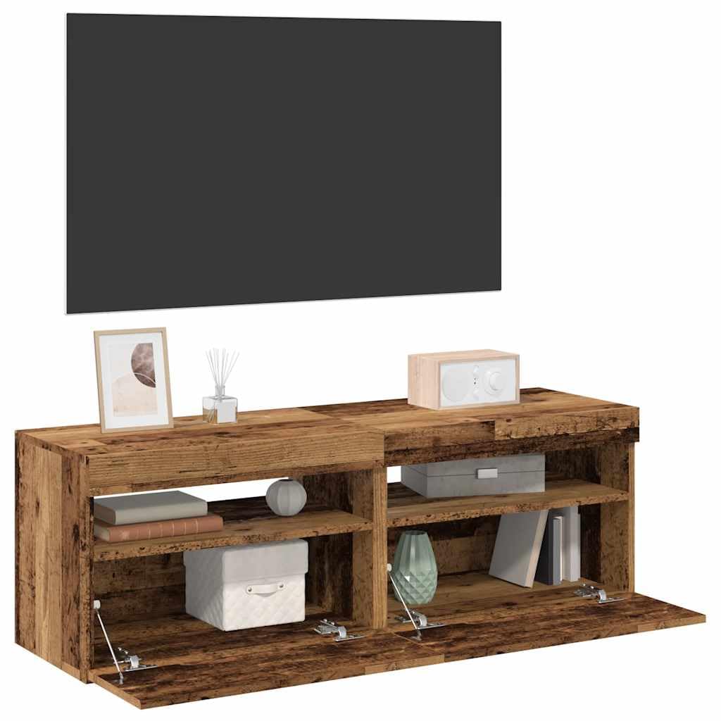 Szafki z LED 2 szt stare drewno materiał drewnopochodny szafka RTV pod telewizor z oświetleniem RGB nowoczesna szafka wisząca meblościanka do salonu z przestrzenią do 60x35x40 odporna na wilgoć