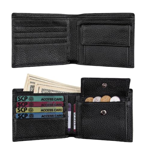 Men's Genuine Leather RFID Blocking Wallet - Anti-Theft & Anti-Magnetic, Large Capacity with Credit Card Slots, Coin Pocket Zippered Change Pouch for Daily Use2
