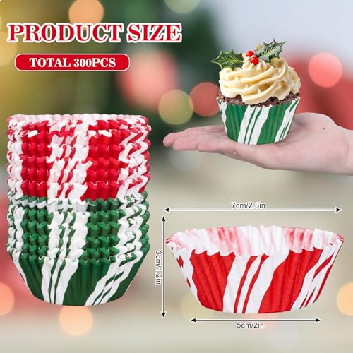 JarThenaAMCS 300Pcs Christmas Candy Cupcake Liners Xmas Candy Peppermint Baking Cups Red Green Standard Muffin Wrappers for Party Supplies