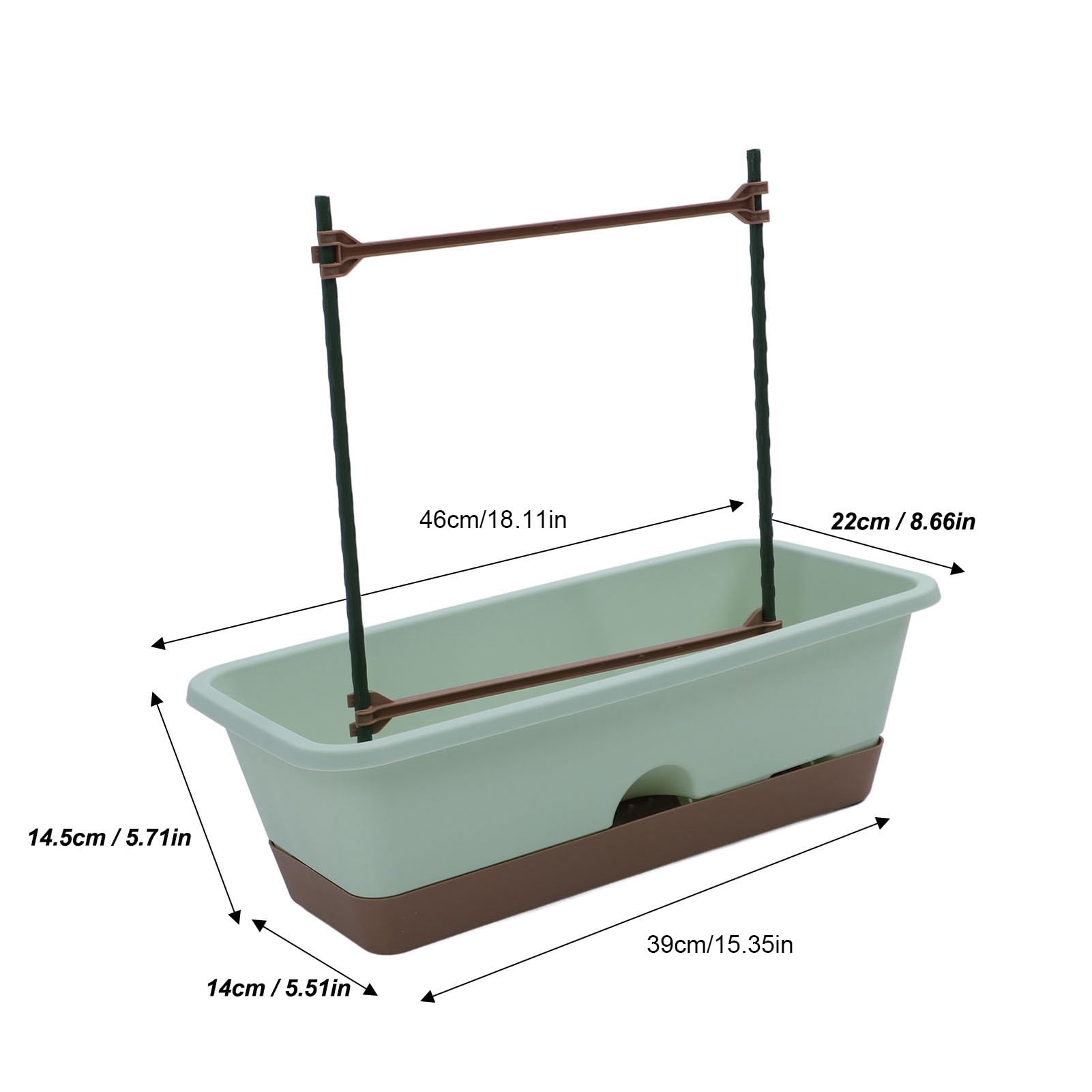 Schimer Fioriera da Balcone con Vassoio Rimovibile e Traliccio a Doppio Strato per Giardinaggio Salvaspazio, 2 Pezzi in PP di qualità e Acciaio, 46 ​​X 22 X 14,5 Cm (Verde)