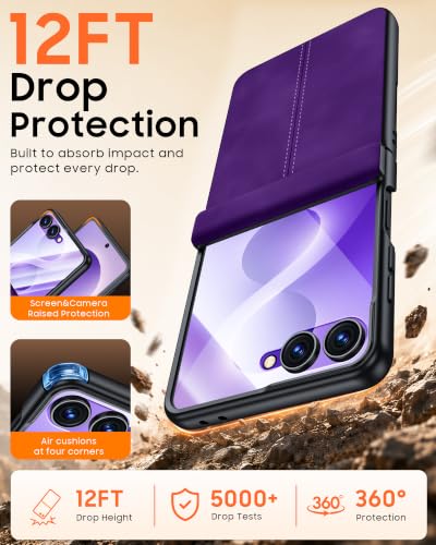 Image of for Galaxy Z Flip 8 Case with Hinge Protection & Screen Protector | Ultra-Thin PU Leather Matte PC Shockproof Cover, Slim Protective Phone Case for Galaxy Z Flip 8-Purple