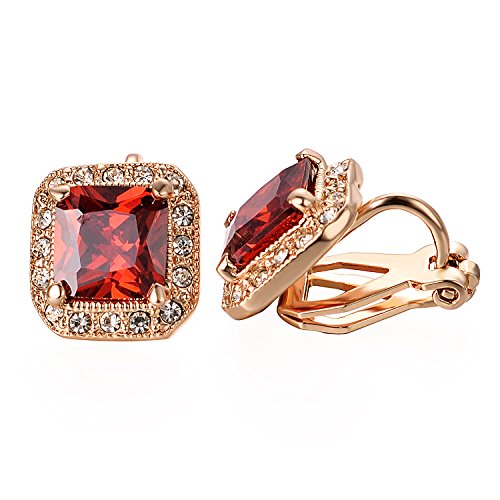 Yoursfs Clip on Earrings For Women Non Pierced Ears SImitation Red Ruby Cubic Zirconia Earrings