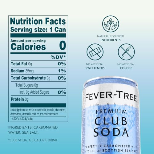 Image of Fever-Tree Club Soda - Premium Zero Calorie Mixer for Cocktails and Mocktails, 5.07 fl oz Cans, Pack of 8 - Naturally Sourced, Non-GMO