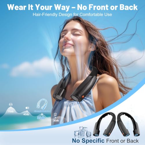 Image of AI Portable Neck Fan with 6 Powerful Speeds, 8000mAh Battery Operated USB-C Rechargeable Fan, Hands-Free 360 Cooling Neck Fan,Twistable,Ultra-Quiet Personal Fan for Women Men Office Travel(Black) | 20H Runtime, Hands-Free 360 Cooling Personal Wearable Neck Fan, Gift for Women Men Travel Concerts