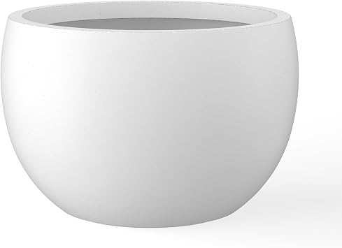 Kante Accent Round Bowl White Concrete Planter 15.7" Dia, Outdoor | Rubber Plug for Indoor, Drainage for Garden, All-Weather Cement Flower Pot, Handcrafted, Anti-Frost & UV, Modern Home Decor