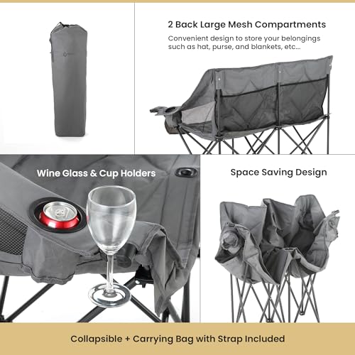 Arrowhead Outdoor Portable Folding Double Camping Loveseat Chair w/ Cup & Wine Glass Holders - image 5