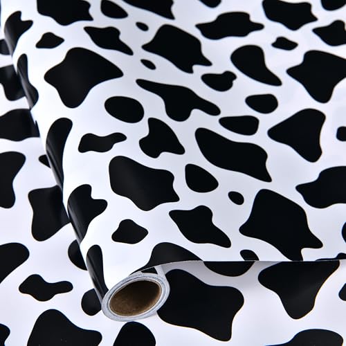 Sikiweiter Cow Print Wrapping Paper – 17 in x 16.4 ft – Black & White Animal Print Gift Wrap for Parties, Birthdays & Farmhouse Decor (Cow)