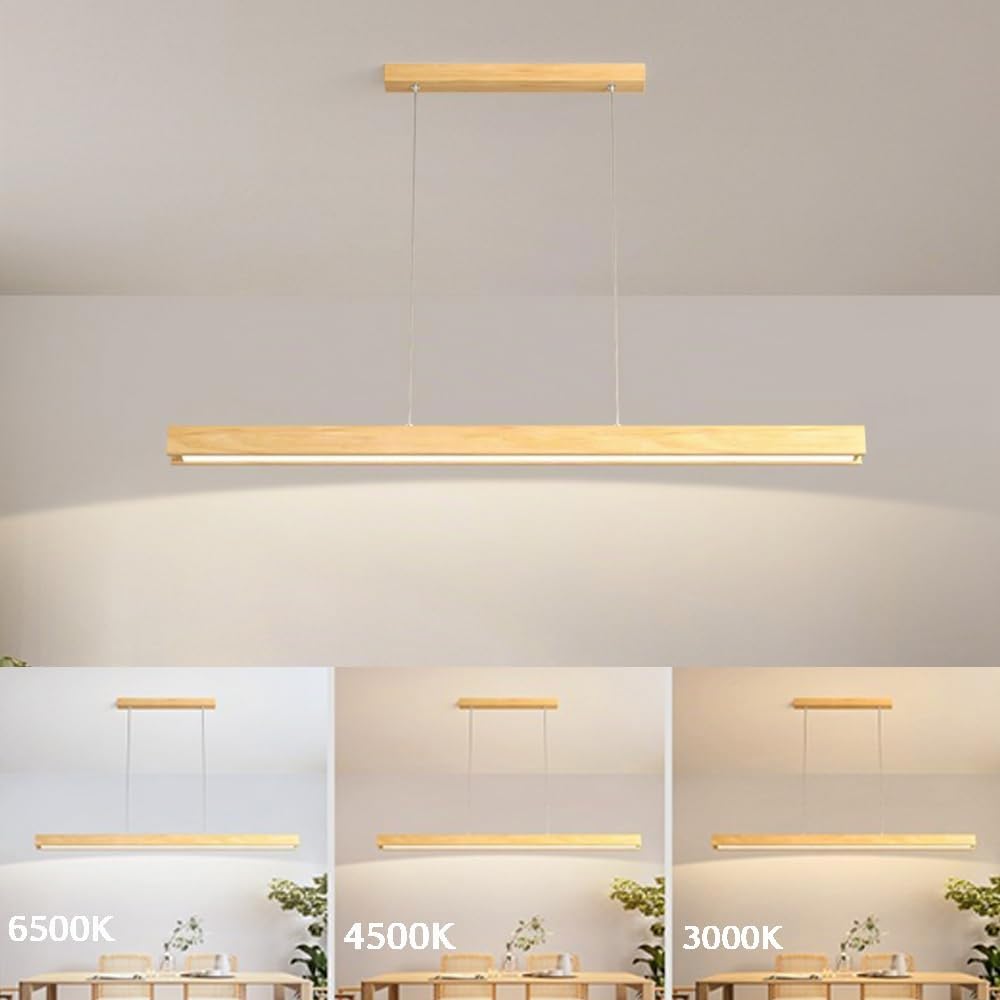 Moderno LED Lámpara Colgante de Madera Dimmable para Mesa de Comedor - Diseñador Lineal Altura Ajustable - Araña para Cocina Oficina