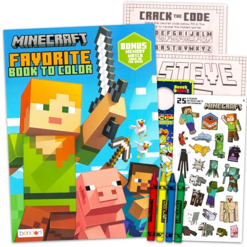 Minecraft Coloring Book Set for Boys - Activity Bundle + Stickers Crayons
