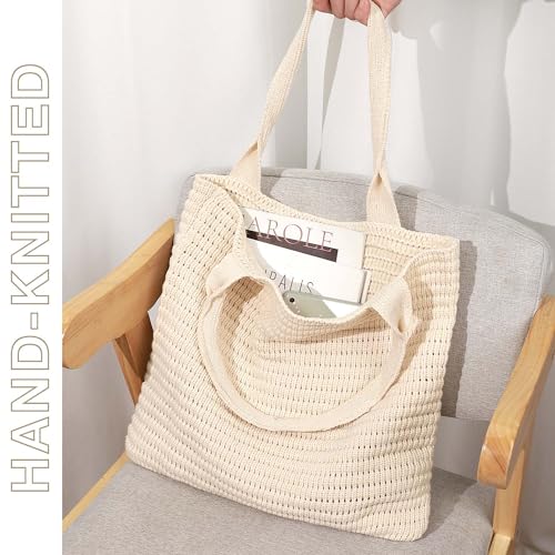 Image of hatisan Crochet Bag for Women, Handmade Knit Beach Tote Bag Summer