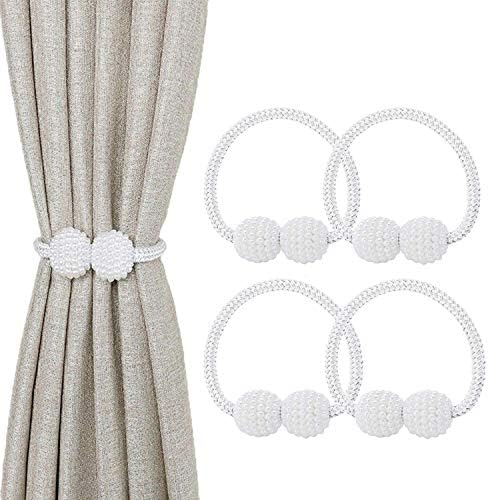 jiuhao Magnetic Curtain Tiebacks, 2Pcs Curtain Tie Backs Clips Rope Holder Buckles Small Bead Pretty and Fashion Magnets Holdbacks for Home Office Hotel Shower Window Decoration Accessories
