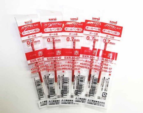 Recharges Uni-ball Jetstream 0.7mm pointe fine anti-bavure encre rouge