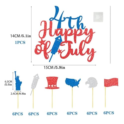 Juttira 37Pcs Happy Independence Day Cake Toppers Patriotic American Topper 4Th Of July Red White Blue Glitter Cupcake National Usa Flag Eagle Firecracker #TOP1