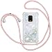 Produktbild Handykette für Xiaomi Redmi Note 9S/ Note 9 Pro/ Note 9 Pro Max Glitzer Handyhülle, Glitter Flüssigkeit Necklace Schutzhülle Hülle TPU Bumper Silikon Clear Cover, Gradient Quicksand Case in Rosé-Gold