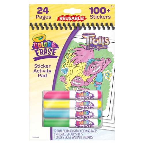 Crayola Trolls Color & Erase Sticker Activity Pad, 12 Reusable Trolls Coloring Pages & 100 Stickers, Gift - image 2