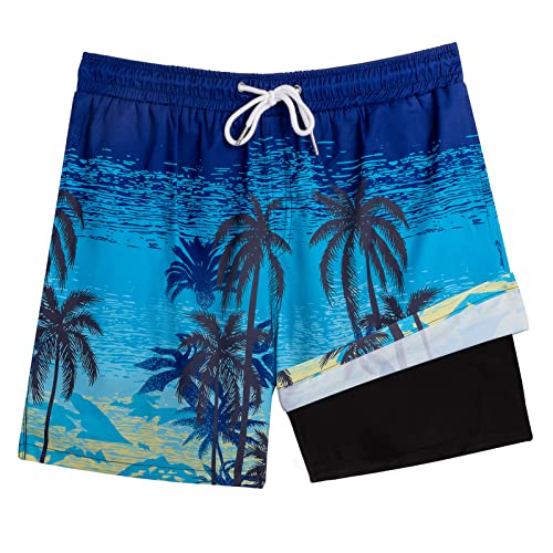 Mens Swim Trunks With Compression Liner 2 In 1 Quick Dry Bathing Suit Swim Shorts Boxer Brief Liner #TOP4