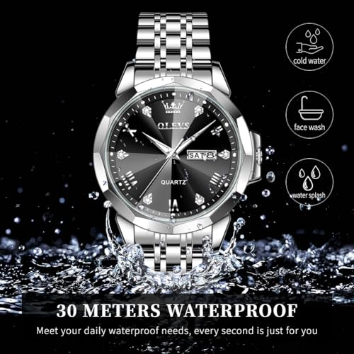 Image of OLEVS Watch for Men Diamond Casual Analog Roman Quartz Stainless Steel Waterproof Luminous Date Calendar Luxury Gifts Wrist Watch
