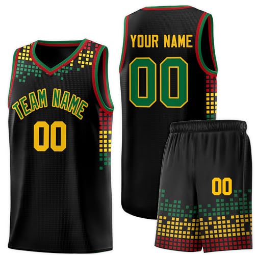 KXK Custom Basketball Jersey Uniform Suit for Adult Youth,Personalized Printed Name Number Team Logo, Black/Yellow/Green-02