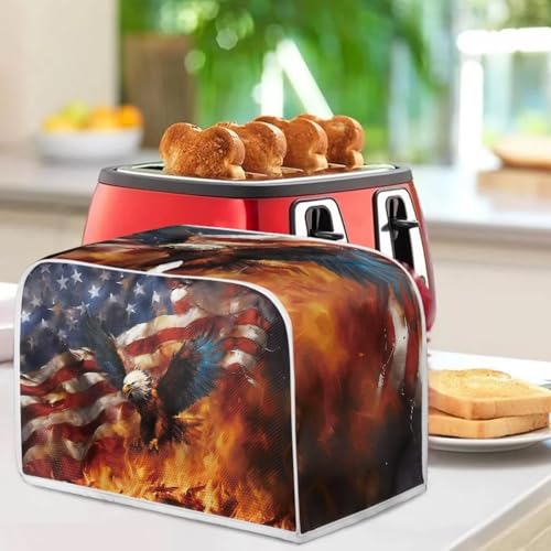 Image of American Flag Flame Eagle Toaster Dust Cover Compatible with 4 Slice Toaste Dust Protection Cover with Top Hook July 4th Independence Day Decor