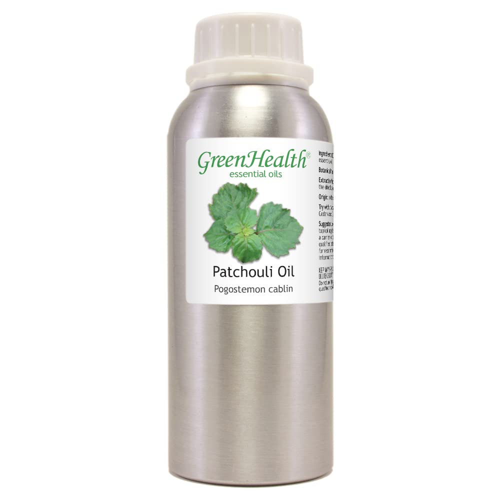 GreenHealth Patchouli Essential Oil - 8 fl oz (237 ml) Aluminum Bottle w/Plug Cap 100% Pure Essential Oil