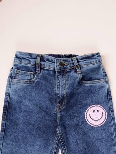 Image of KiddoPanti Girls Solid Waist Elasticated Straight Fit Jeans