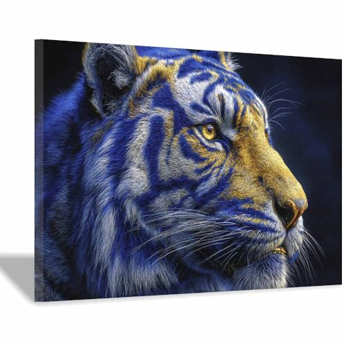 Tigre bleu-or art mural moderne pour décoration de salon, affiches animaux sauvages encadrées