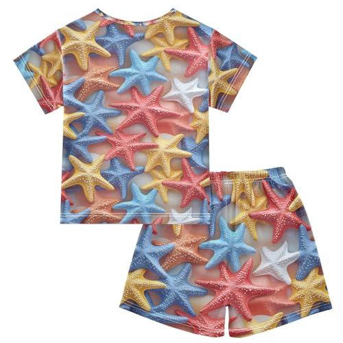 ALAZA Starfish 3d Colorful Pajamas Set Short Sleeve Cotton Sleepwear Summer Pjs 2 Piece 5-14Y2